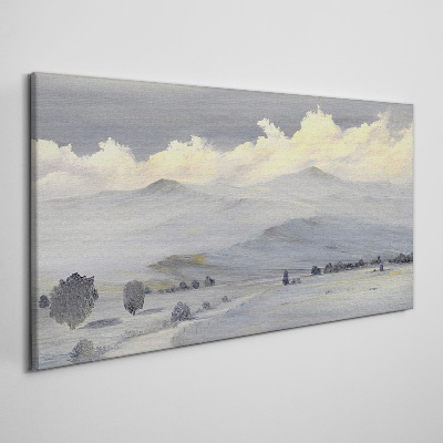 Obraz Canvas Zimné maľovanie hory mraky
