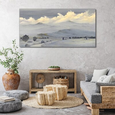 Obraz Canvas Zimné maľovanie hory mraky