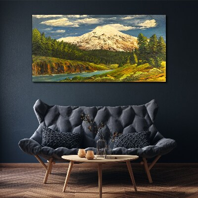 Obraz Canvas Maľovanie hory mraky