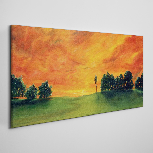Obraz Canvas Západ slnka nad zeleným kopcom