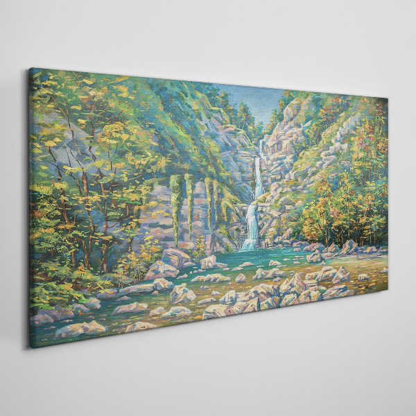 Obraz Canvas Maľovanie vodopádov stromov