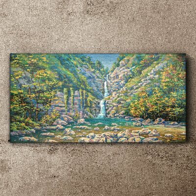 Obraz Canvas Maľovanie vodopádov stromov