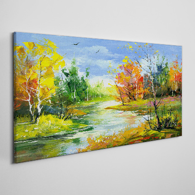 Obraz Canvas Maľovanie lesné rieka príroda