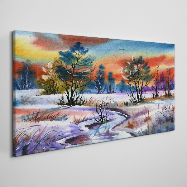 Obraz Canvas Zimná krajina v dúhových farbách