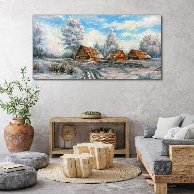 Obraz Canvas Zimná krajina s chatkami
