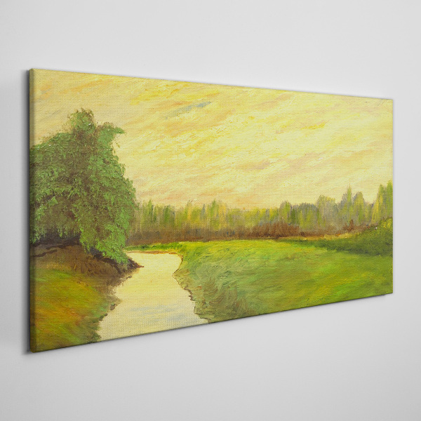 Obraz Canvas Pokojná krajina s riekou a stromami