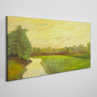 Obraz Canvas Pokojná krajina s riekou a stromami