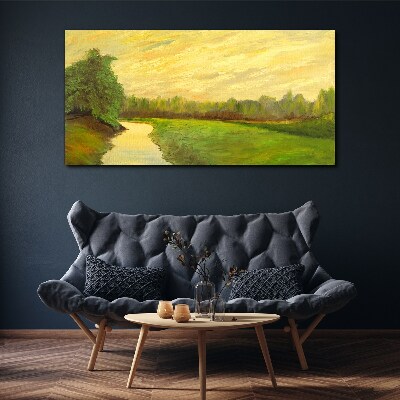 Obraz Canvas Pokojná krajina s riekou a stromami