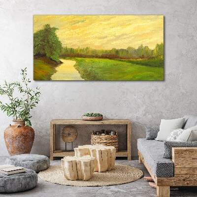 Obraz Canvas Pokojná krajina s riekou a stromami