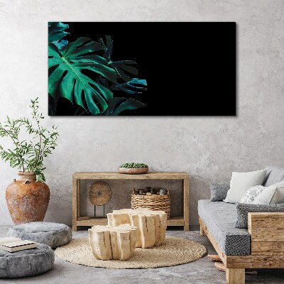 Obraz Canvas Zelené listy na čiernom pozadí