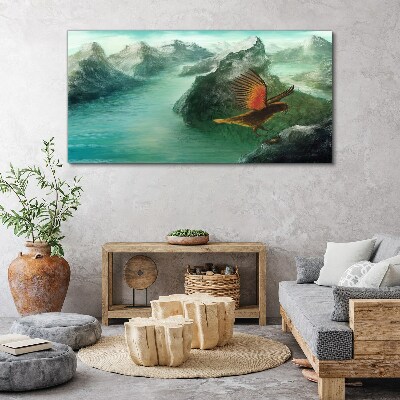 Obraz Canvas Maľovanie hory zvieracie vták