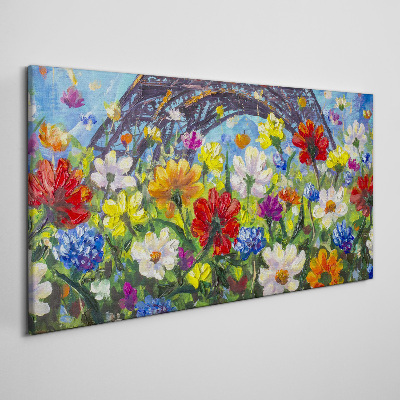 Obraz Canvas Kvetinová krajina s Eiffelovou vežou