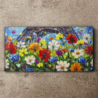 Obraz Canvas Kvetinová krajina s Eiffelovou vežou