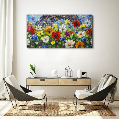 Obraz Canvas Kvetinová krajina s Eiffelovou vežou