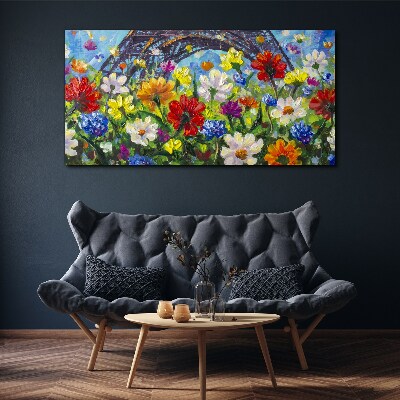 Obraz Canvas Kvetinová krajina s Eiffelovou vežou