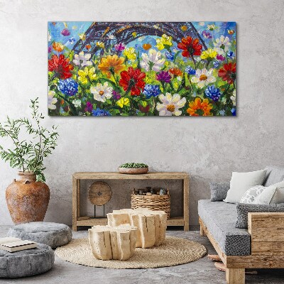 Obraz Canvas Kvetinová krajina s Eiffelovou vežou
