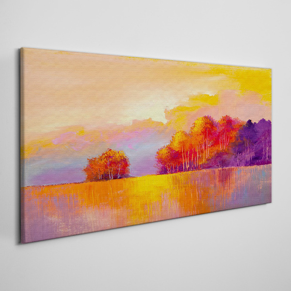 Obraz Canvas Farebný západ slnka nad lúkou