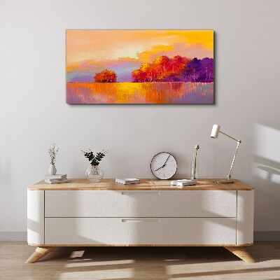 Obraz Canvas Farebný západ slnka nad lúkou