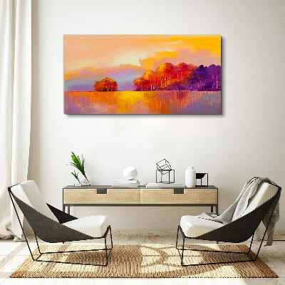 Obraz Canvas Farebný západ slnka nad lúkou