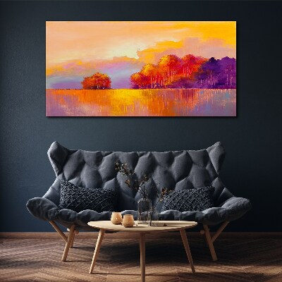 Obraz Canvas Farebný západ slnka nad lúkou