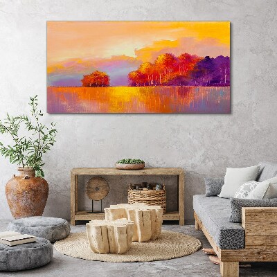 Obraz Canvas Farebný západ slnka nad lúkou