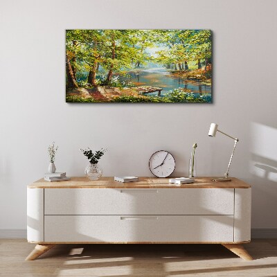 Obraz Canvas Pokojná lesná krajina pri jazere