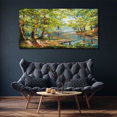 Obraz Canvas Pokojná lesná krajina pri jazere