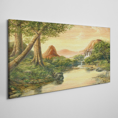 Obraz canvas Fantázia stromy horskej krajiny
