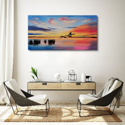Obraz canvas Západ slnka vtáčieho jazera