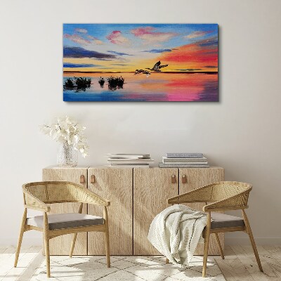 Obraz canvas Západ slnka vtáčieho jazera