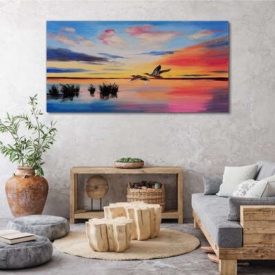 Obraz canvas Západ slnka nad jazerom