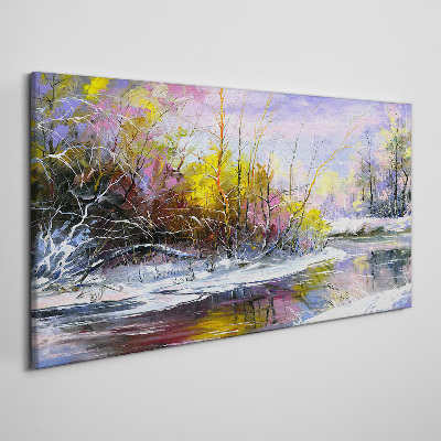 Obraz na plátne Zimné strom rieka voľne žijúcich živočíchov