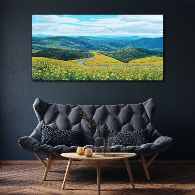 Obraz canvas Kvety hory stromy krajina