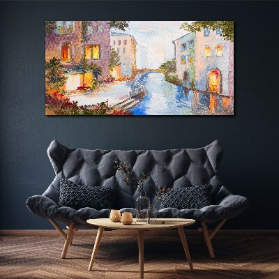 Obraz canvas Mesto riečny most kvety