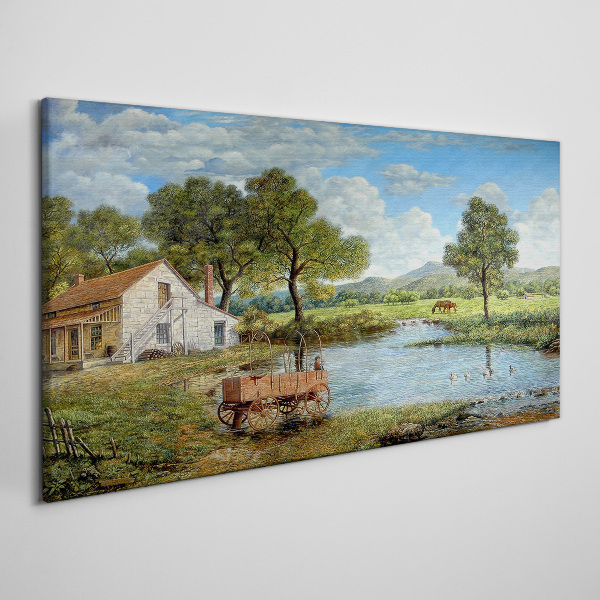 Obraz canvas Pokojná vidiecka krajina s riekou