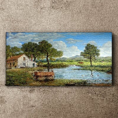 Obraz canvas Pokojná vidiecka krajina s riekou