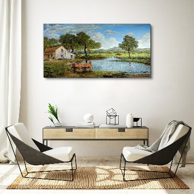 Obraz canvas Pokojná vidiecka krajina s riekou
