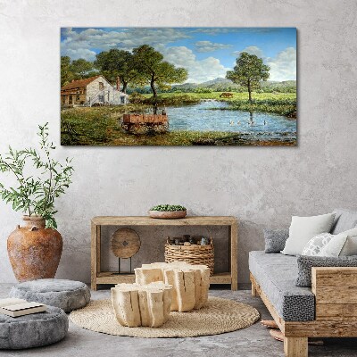 Obraz canvas Pokojná vidiecka krajina s riekou