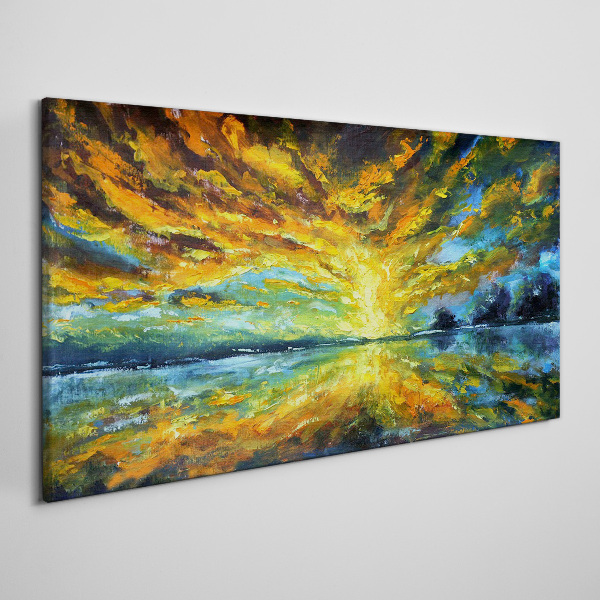 Obraz canvas Jazero stromy nebeské slnko