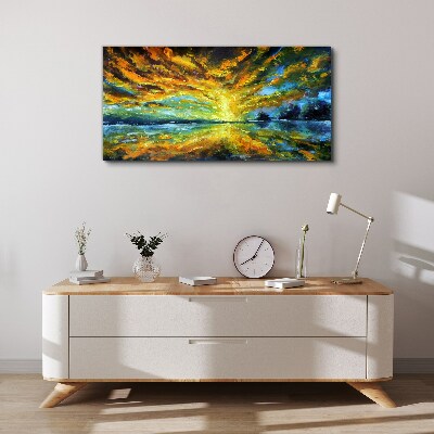 Obraz canvas Jazero stromy nebeské slnko