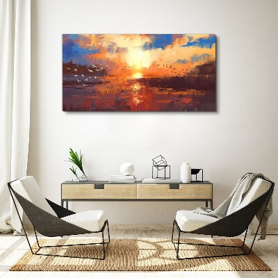 Obraz canvas Západ slnka nad pokojným jazerom