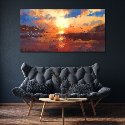 Obraz canvas Západ slnka nad pokojným jazerom