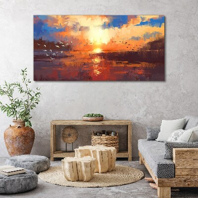 Obraz canvas Západ slnka nad pokojným jazerom