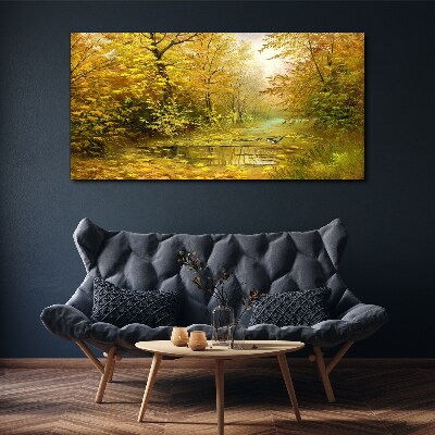 Obraz na plátne Lesné rieka jesenné voľne žijúcich živočíchov