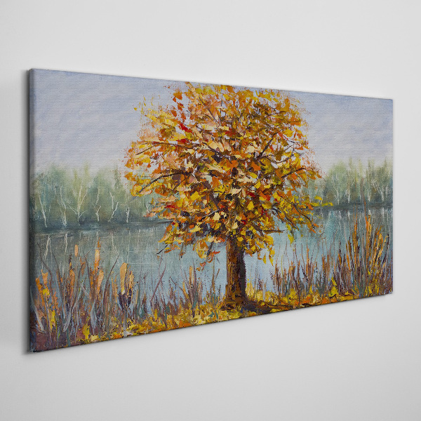 Obraz canvas Zlatá jeseň pri rybníku