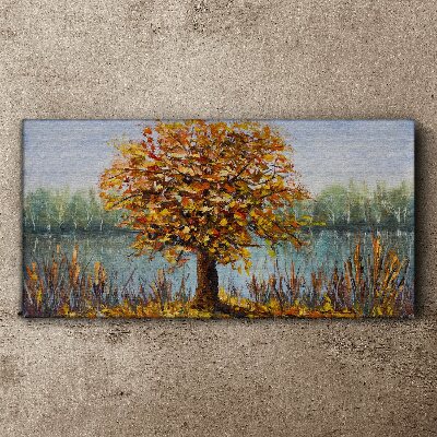 Obraz canvas Zlatá jeseň pri rybníku