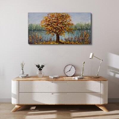 Obraz canvas Zlatá jeseň pri rybníku