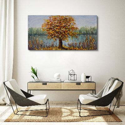 Obraz canvas Zlatá jeseň pri rybníku