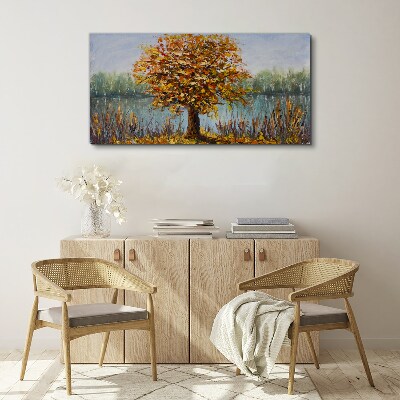Obraz canvas Jazero stromy jesenné lístie