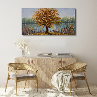 Obraz canvas Zlatá jeseň pri rybníku